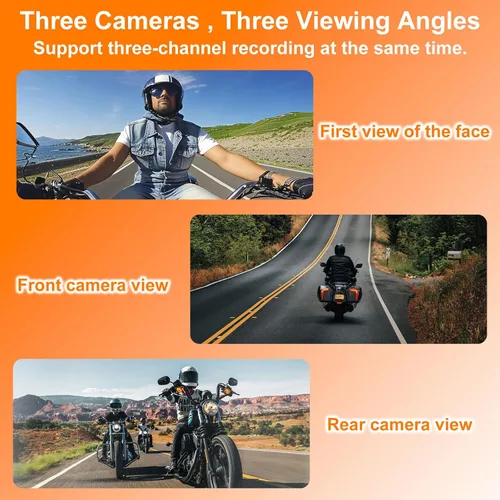 Miniatura 4 de 3PCS 1080P motocicleta Dash Cam, TPMS, 6.25" motocicleta Carplay & Android Auto Screen & HiCar, sensor de luz, grabación en bucle, controlador