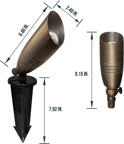Miniatura 4 de GKOLED Foco de paisaje de latón macizo con certificación UL, luz vertical direccional de bajo voltaje para exteriores, con bombilla LED MR16 de 5 W