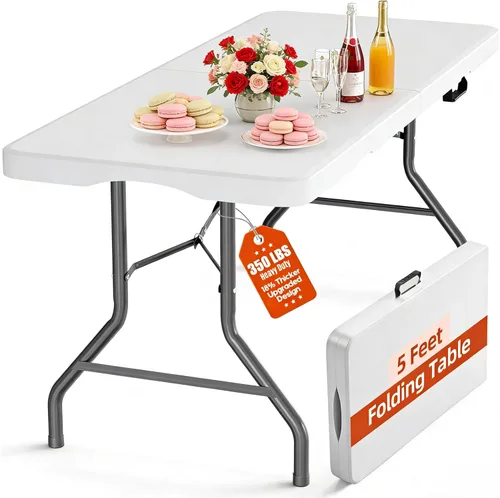 Miniatura 12 de Fenbeli Mesa plegable portátil de 4 pies para uso en interiores y exteriores, plástico HDPE resistente, picnic, camping, barbacoa, comedor, mesa