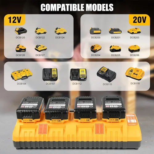 Miniatura 6 de TOMAPEX Paquete mejorado de 4 baterías de 20v máx. con USB de repuesto para batería Dewalt de 5.0Ah con estación de cargador de batería DCB104