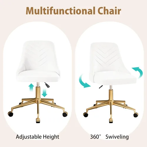 Miniatura 6 de VECELO Silla de Escritorio de Tocador de Terciopelo con Altura Ajustable para Oficina, Sala de Estar, Dormitorio, Estudio de Maquillaje, Giro de Rosa