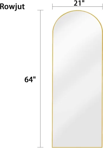 Miniatura 4 de Rowjut Espejo de Piso de 64"x21" Espejo Arqueado de Cuerpo Completo, Espejos de Piso de Cuerpo Completo de Pie Colgante o Reclinable/Grande de Dorado