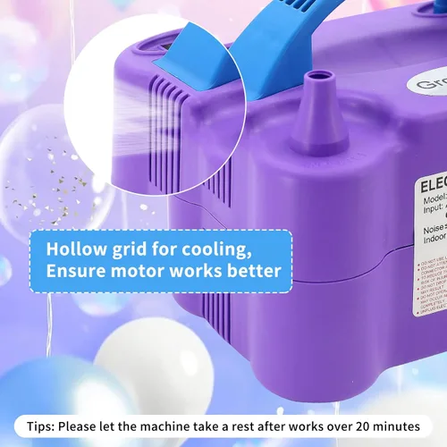 Miniatura 5 de Growsun Bomba Eléctrica de Globos Inflador de Aire Portátil Automático de Doble Boquilla Soplador de Globos 110V 600W para Cumpleaños Baby Shower