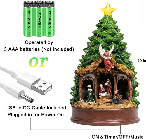 Miniatura 2 de Árbol de Navidad Iluminado y Animado Escena de Natividad del Pesebre, Figuras Musicales de la Familia de Ángeles con Luz LED que Reproduce Música