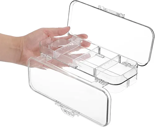 Miniatura 4 de BTSKY Caja de lápices de doble cubierta, caja de plástico transparente con 4 reglas extraíbles, espaciadores divisores, cajas de utilidad