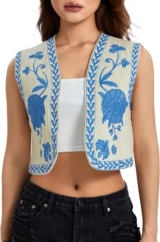 Miniatura 2 de Top de ganchillo para mujer, chaleco urbano bordado, cuello en V, sin mangas, parte delantera abierta, Y2K