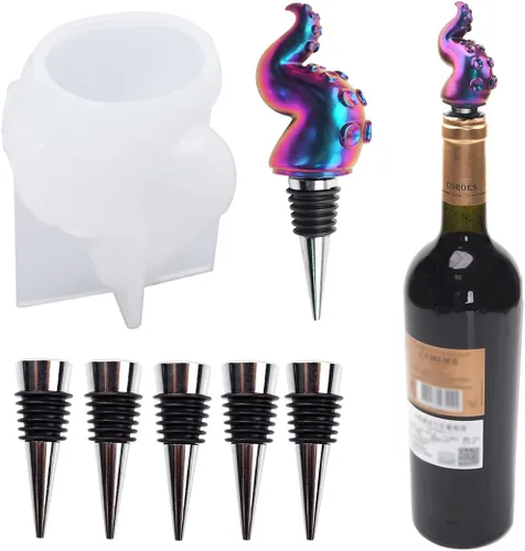 Moldes de resina para tapón de vino, moldes de silicona para tentáculos de resina, pulpo, llavero, moldes de resina epoxi, tapón de vino, decoración