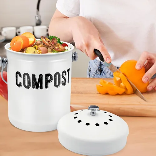 Miniatura 7 de ENLOY - Contenedor de compostaje para cocina, para encimera, con tapa, para residuos de alimentos en la cocina, con recubrimiento en polvo, a prueba