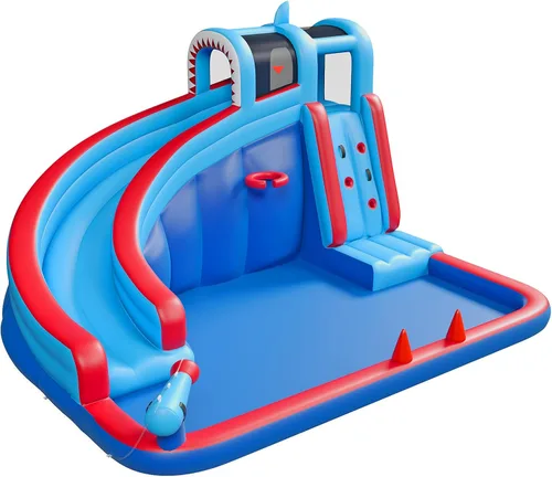 Tobogán acuático inflable para niños, pared de escalada, piscina de chapoteo, cañón de agua, borde de baloncesto, con soplador, para actividades en