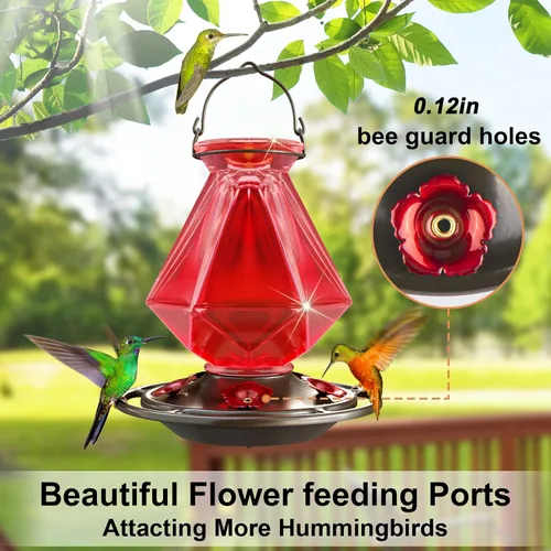 Miniatura 4 de Auslar Comederos para colibríes para colgar en exteriores, comedero de colibrí de vidrio rojo con 5 puertos de alimentación y 5 perchas, 23 onzas, a