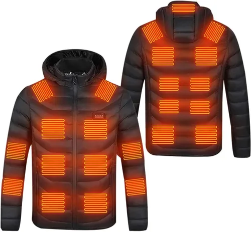 Miniatura 7 de Chaleco térmico unisex acolchado acolchado con capucha recargable USB para invierno cálido abrigo bolsillo