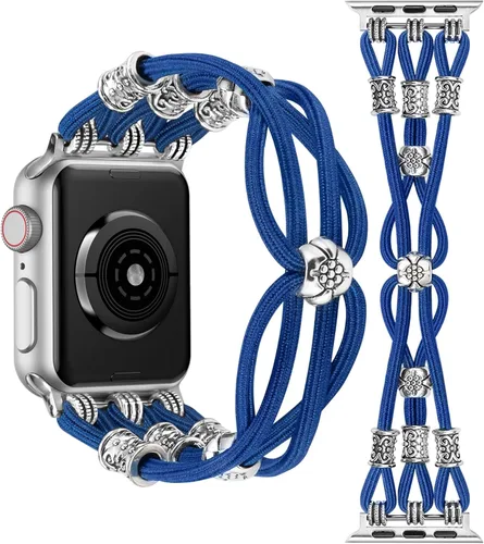 Miniatura 11 de TOYOUTHS Correa bohemia compatible con Apple Watch Band de 1.65, 1.57, 1.57 y 1.49 pulgadas, con cuentas, trenzada, elástica, occidental, elegante
