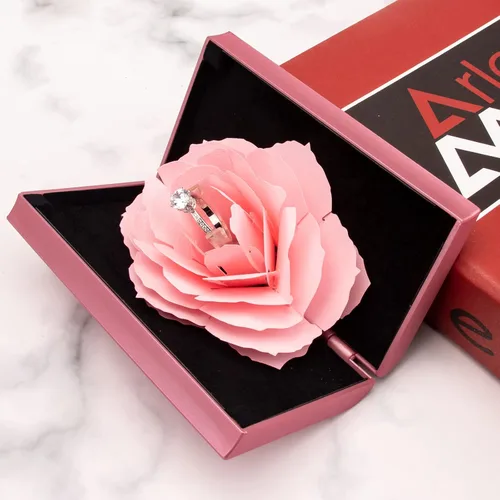 Miniatura 4 de Caja de anillos de compromiso, caja de anillos de rosa, soporte de almacenamiento de joyas sorpresa para mujer como propuesta de compromiso, anillo