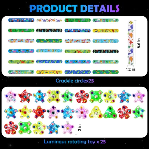 Miniatura 2 de SCIONE Paquete de 25 pulseras iluminadas para niños, recuerdos de fiesta de dinosaurios para niños de 4 a 8 a 12 años, rellenos de bolsas de regalos