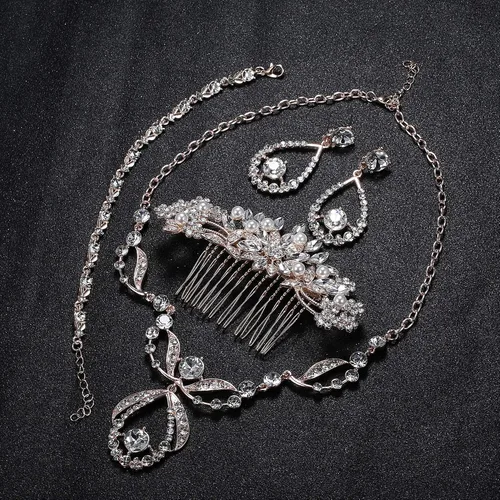 Miniatura 3 de ORAZIO Juego de joyas de novia de cristal para baile de graduación, boda, damas de honor, vintage, diamantes de imitación, aretes, pulsera, peine