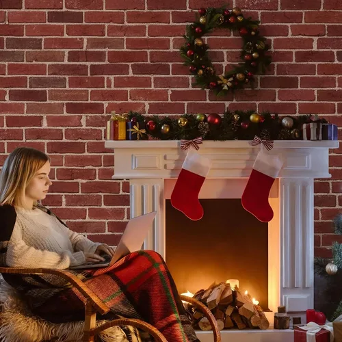 Miniatura 6 de VitalCozy Fondo de pared de ladrillo de Navidad de 4 x 30 pies, decoración de chimenea de ladrillo sintético, fondo de fotografía para baby shower