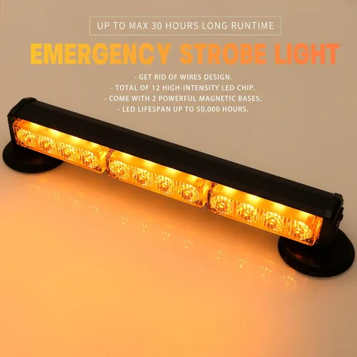 Miniatura 2 de Barra de luces estroboscópicas de emergencia alimentada por batería de 14 pulgadas para camión, vehículo, remolque, recargable, para carretera
