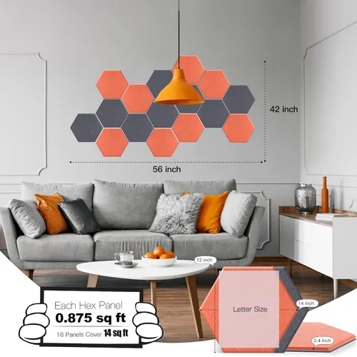 Miniatura 2 de Mollywell Paneles acústicos hexagonales, de alta densidad, insonorización, azulejos decorativos de fieltro de reducción de ruido para techos, gris
