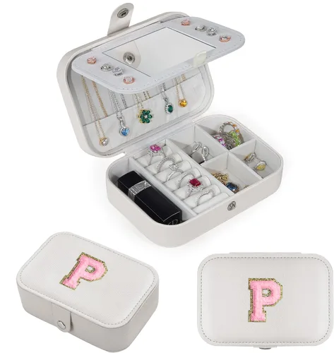 Miniatura 3 de Joyero de viaje, caja de joyería mediana, piel sintética impermeable, para mujeres y niñas, organizador, regalos portátiles
