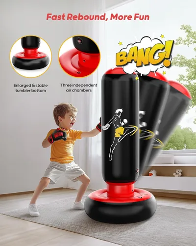 Miniatura 6 de QPAU Kids Punching Bag Toy with Boxing Gloves, 66 Inch Larger Stable Kids Inflatable Boxing Bag Set, Gifts for Boys & Girls Age 6-12, for Practicing
