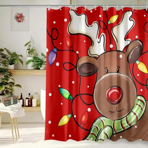 Cortina de Ducha Feliz Navidad 72x72 Pulgadas Cortinas de Ducha de Reno Navideño para Baño con Ganchos Decoración Navideña de Baño Hogar Vacaciones