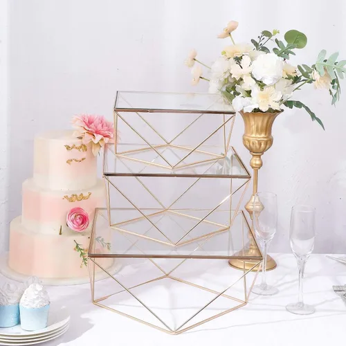 Miniatura 8 de Efavormart - Soporte redondo de metal dorado de 18 pulgadas para tartas, diseño barroco adornado con parte superior de cristal, bandeja