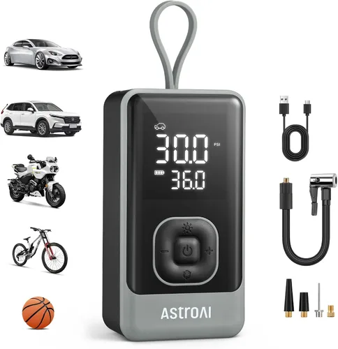 Miniatura 10 de AstroAI L7 - Inflador de neumáticos portátil, compresor de aire portátil, bomba eléctrica inalámbrica de 150 PSI con indicador digital, inflado