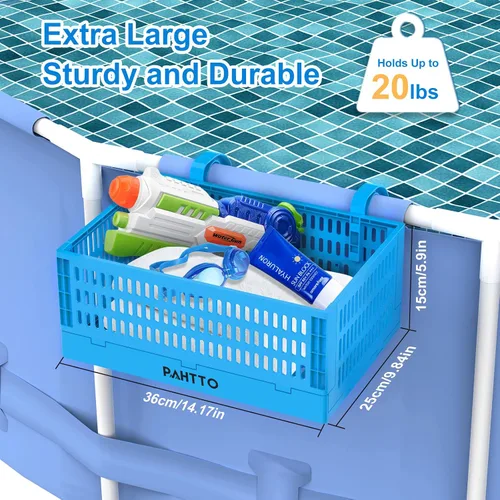 Miniatura 4 de PAHTTO Cesta de almacenamiento junto a la piscina, cesta de almacenamiento plegable sobre el suelo para juguetes de piscina, toallas, bebidas