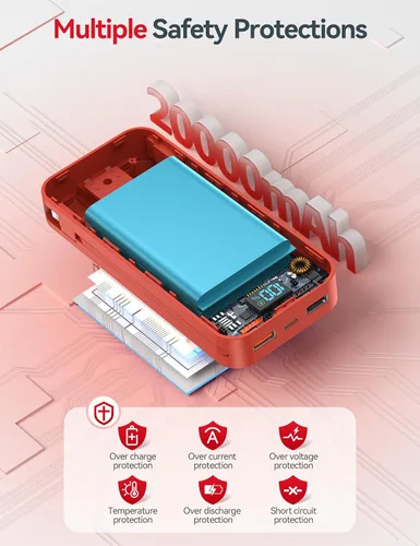 Miniatura 9 de Cargador portátil ligero de 20000 mAh con cables integrados y enchufe de pared de CA, batería de carga rápida PD20W USB-C, pantalla LED, cargador