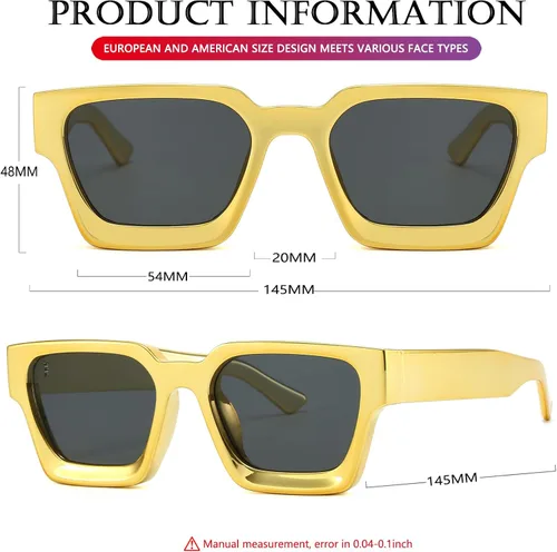 Miniatura 125 de AIEYEZO Gafas de sol cuadradas para mujeres y hombres, gafas de sol cuadradas con montura gruesa, estilo de diseñador simple