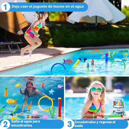 Miniatura 3 de YUJUN 35 piezas de juguetes de buceo y natación para piscina, juguetes de juego subacuático de verano con peces de piscina, varillas de buceo