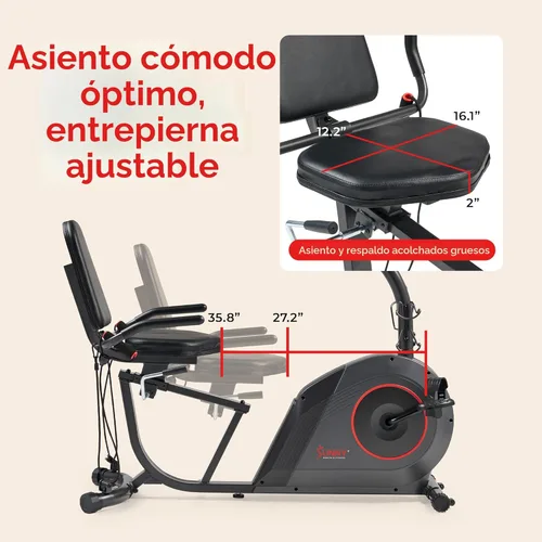 Miniatura 3 de Sunny Health & Fitness Smart Recumbent Bike, Wide Cushioned Seat & Back, Indoor Cycling Machine for Adult/Seniors Home Exercise, Free SunnyFit App
