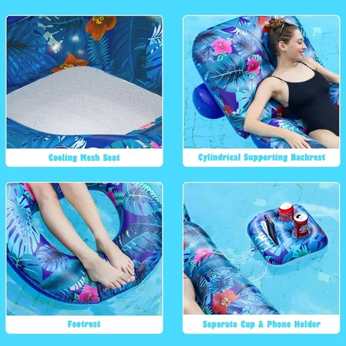 Miniatura 3 de FindUWill Sillas flotantes de piscina para adultos, paquete de 2 sillas flotantes grandes de 65 x 42 pulgadas, tumbona inflable para piscina
