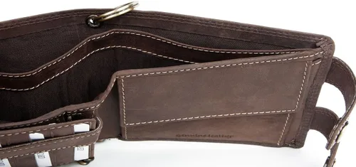 Miniatura 3 de FLW Cartera de cuero genuino marrón para hombre con cadena de 20 pulgadas de largo para colgar, Marrón, Cartera grande