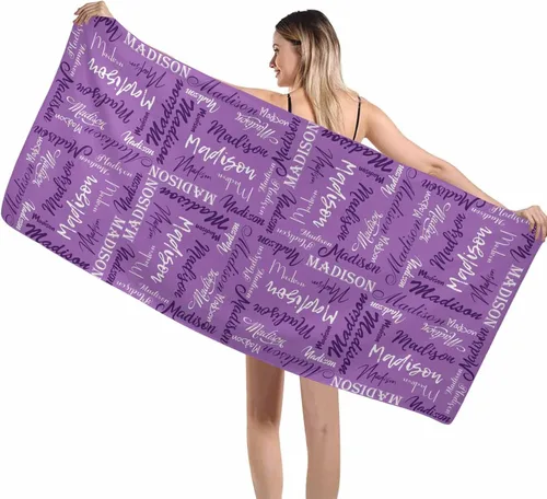 Miniatura 52 de Interestprint Toalla de piscina con nombre personalizado para niños, adultos y hombres, toalla de playa naranja personalizada con número