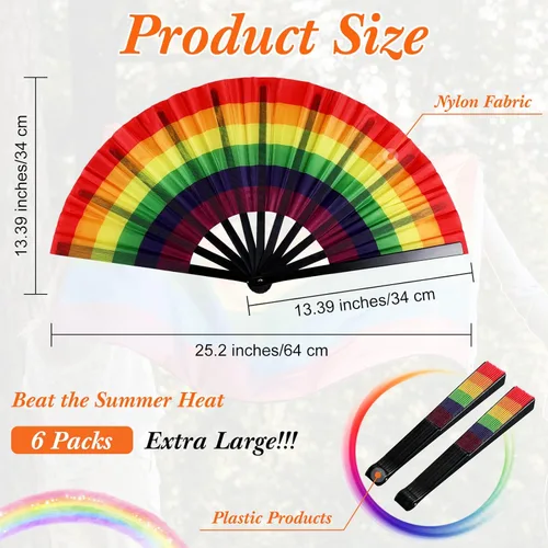 Miniatura 3 de Geetery 6 piezas grandes de mano plegable arco iris para fanáticos gay LGBT, fanáticos del festival orgullo arco iris para mujeres y hombres, fiesta