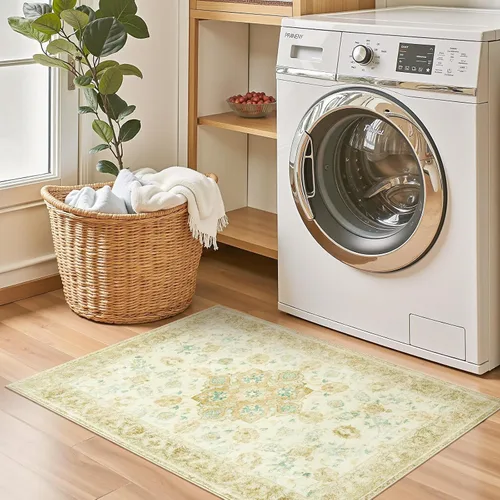 Miniatura 4 de jinchan Alfombra floral primaveral de 2 x 3 pies para entrada, alfombra desgastada lavable, de pelo corto, suave, pequeña, antideslizante, tapete