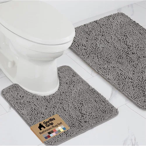 Miniatura 12 de GORILLA GRIP - Juegos de alfombras de baño, juego de 2 alfombras de chenilla suave, alfombra base para inodoro y alfombra de 30 x 20, alfombras Negro