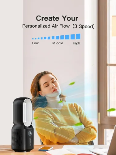 Miniatura 6 de let'me Ventilador de escritorio de 13 pulgadas, pequeño ventilador de mesa sin aspas, ventilador oscilante de 106° con control táctil de 3