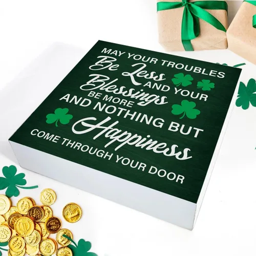 Miniatura 3 de Decoración del Día de San Patricio con texto en inglés «May Your Troubles Be Less and Your Blessings Be More » Letrero de madera para decoración