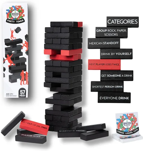 Buzzed Blocks Ultimate Party Tower con divertidos juegos y comandos | Juego de apilamiento clásico con divertidas reglas originales | Divertido