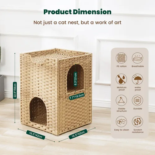 Miniatura 7 de Cama para gatos de interior, un elegante escondite para gatos y una casa para gatos, cama tipo cueva de ratán tejida a mano con cojín suave, cubos