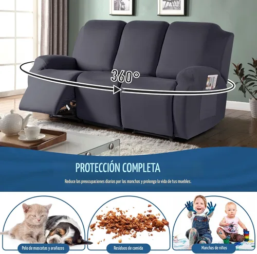 Miniatura 3 de TAOCOCO Funda para sofá reclinable, 3 piezas de fundas de tela de poliéster elástica para sofá reclinable de 3 asientos, protector de muebles suave