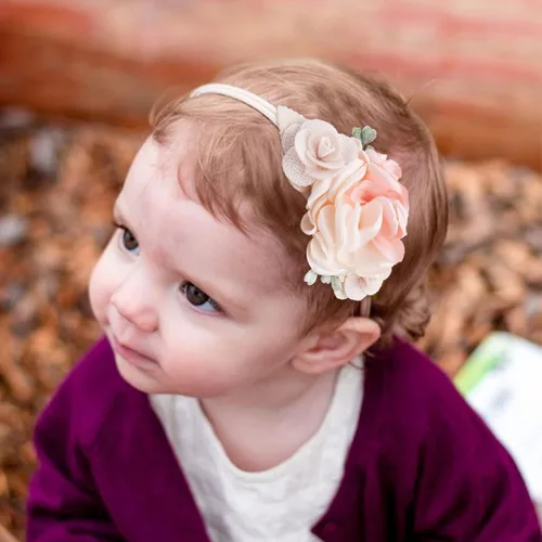 Miniatura 6 de Diademas de flores de nailon para bebé niña, con moños de flores, accesorios elásticos para el cabello, corona, envolturas florales hechas a mano