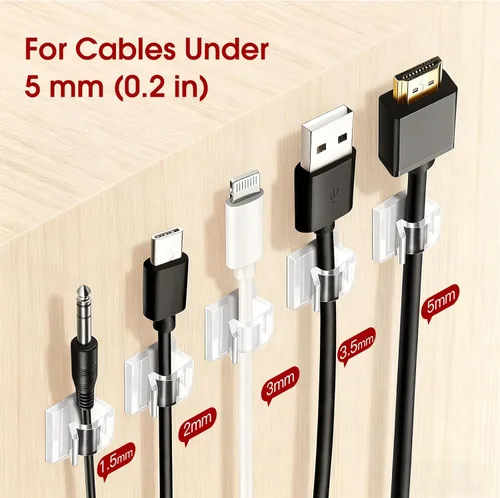 Miniatura 4 de Latoxcaa 120 clips adhesivos resistentes para cables, organizador de cables transparente sin rastro y soportes de cables para pared, escritorio