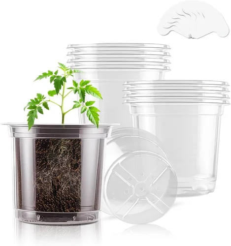 SupKing Macetas transparentes de 4 pulgadas para vivero, 8 paquetes de plástico duradero, macetas pequeñas de orquídeas con agujeros de drenaje para