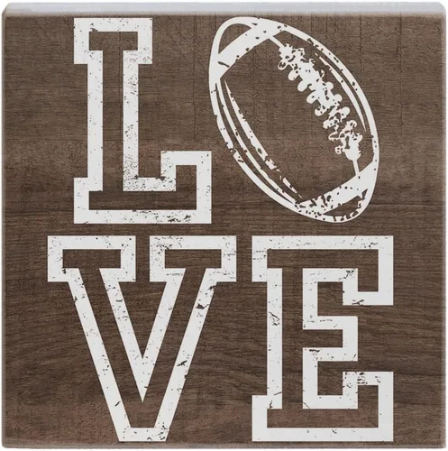 Simply Said, INC Letrero pequeño de fútbol con texto en inglés "Love the Game", decoración de madera de 5.25 x 5.25 pulgadas, temporada de fútbol de