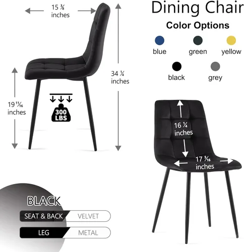 Miniatura 3 de NORDICANA Juego de 2 sillas de comedor, sillas de cocina tapizadas, sillas laterales de terciopelo negro con cómodos cojines y patas de metal