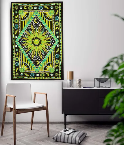 Miniatura 7 de ANJANIYA - Tapiz teñido con amarres, diseño celestial de sol, luna, planeta, bohemio, para colgar en la pared, tapiz bohemio, hippie, playa; colcha