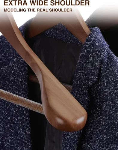 Miniatura 4 de SMARTOR Perchas de madera para hombres paquete de 8 perchas de madera con hombro ancho con barra antideslizante para pantalones, colgador ancho